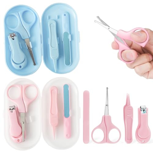 2 Set Manicure Neonati, 4 Forbici per Unghie Bambini, Strumenti Infermieristici Kit per Set di Forbicine con Punte Arrotondate, Tagliaunghie e Lime e Pinzetta per Unghie per Baby in Custodia