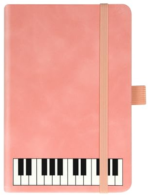 A6 Pink Piano Theme PU Notebook,Portable Music Small Pocket Leather Journal Hardcover Note Books Piano Key Lined Writing Notepad Diary Party Gift for Kid Student School Office Stationery Supplies