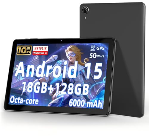 Aobante 10-inch Android 15 tablet: 18 GB RAM + 128 GB ROM (expandable up to 1 TB), Octa-Core processor, 1280×800 HD IPS display, 6000 mAh battery, dual 5 MP + 8 MP camera, WiFi 6
