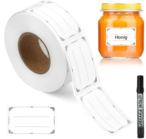 Etiketten Selbstklebend Marmeladen 600 Stück, 30x50mm Klebeetiketten Marmeladengläser, Klebe Etiketten zum Beschriften, Blanko Beschriftungsetiketten für Gläser, Marmelade, Flaschen und Tüten
