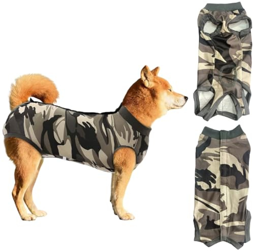 Combinaison chirurgicale pour body chien, body pour chien après stérilisation, combinaison de convalescence pour chien,protection contre les allergies et les plaies (Camouflage, XL)