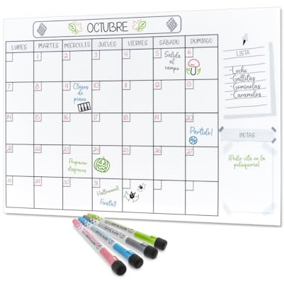 RE® Calendario Magnético Nevera Tamaño A3 + 4 Rotuladores | Pizarra Magnética Nevera con Planificador Mensual y Semanal | Organizador para Planificar Tareas, Menú y Lista de la Compra