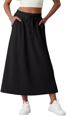 GRECERELLE Women's Skirts with Pockets Elasticated Waist Midi Skirt A-Line Summer Casual Maxi Skirt Long Skirts for Women UK