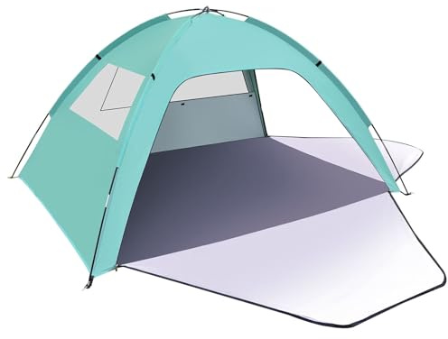 Strandmuschel, 1-3 Personen UV Schutz 80+ Strandzelt mit 2 Reißverschluss Türen und 2 Netzfenster Beach Zelt für Familie Tragetasche Strand Schatten Zelt Sun Shelter Sonnenschutz Große Zelte