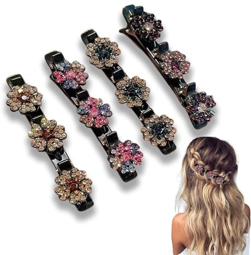4PCS Sparkling Crystal Stone Braided Hair Clips, 2026 New Rhinestone Hair Clips Hair Braid Clips for Women Girls