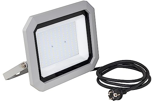 as - Schwabe - Lámpara de trabajo Slimline Chip, Foco de construcción profesional de 80 W, adecuado como foco de taller, Lámpara LED móvil para uso interior y exterior, IP65, plata, 230 V I 46480