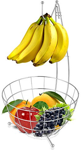 BLADO Banana Holder Fruit Basket - Fruit Bowl Basket with Banana Hanging Hanger Tree Hook Chrome Plated