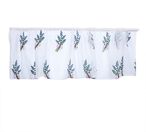 Hapivida Kitchen Curtains, Blue Voile Cafe Valances with Embroidery Net Panel 39.37x19.69 Inches, Breathable Polyester Short Curtains for Kitchen, Bathroom, Laundry Room