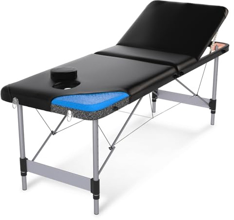 FENIXSHOP24 Table de Massage Professionnelle, 3 Zones, en Aluminium, idéale pour Une esthéticienne Mobile et verrouillable, Noir