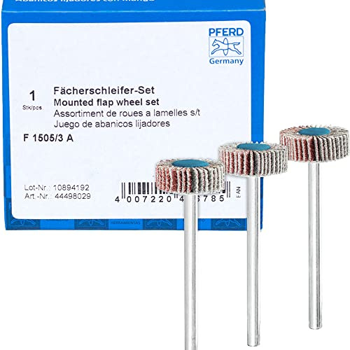 PFERD Fan Grinder Set F, 3-Piece/Corundum Diameter 15 x 5 mm Shaft Diameter 3 mm A80, 120, 180/44498029 - for Fine Grinding & Finish with Straight Grinder or Bending Shaft Drive