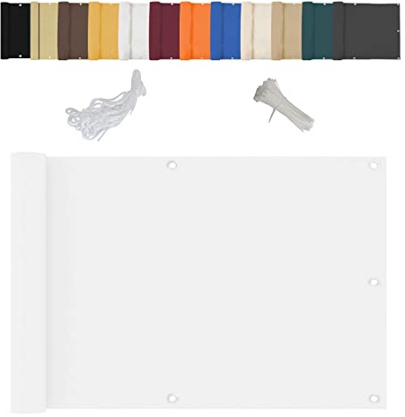 Balkonumspannungen, Balkonumrandung, Wind- und UV-Schutz, Mit Montagezubehör, Geeignet für Balkone, Gärten, Terrassen, Höfe und Außenbereiche im Allgemeinen - Weiß 70x500cm