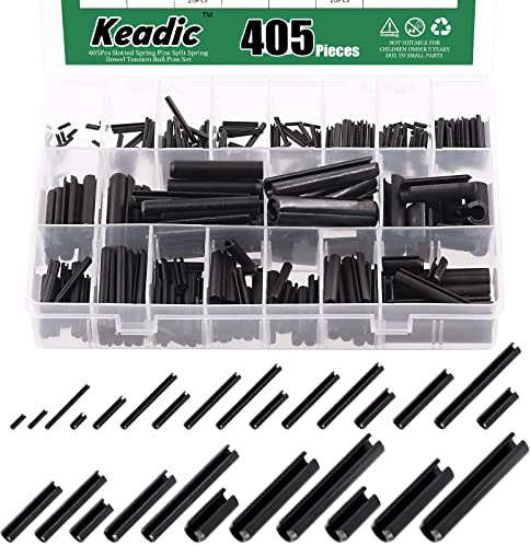 Keadic 405Pcs Roll Pin Set 27 Sizes Spring Dowel Tension Roll Pins Split Expansion Pin Black Dowel Tension Roll Pin Slotted Spring Steel Pins for Home Improvement M1.5 M2 M2.5 M3 M4 M5 M6 M8 M10
