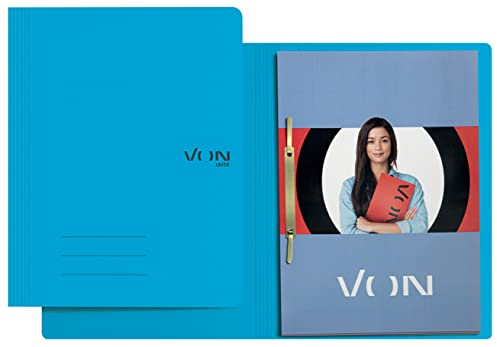 VON Leitz 10er Pack Schnellhefter A4, 100 % Recycling-Karton, Für 250 Blatt, Mit Heftmechanik, Leichter Softcover-Ordner mit modernem VON-Aufdruck, Blau, 30160035