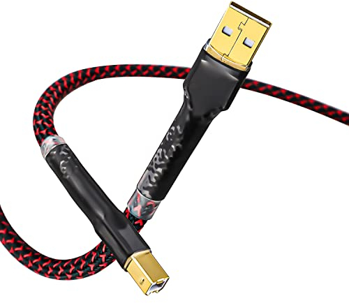 Tertullus High End HiFi USB Kabel 1m A-B für Audio-Streaming, DAC, Computer, Soundkarte, Decoder, Verstärker, Digitalplayer - USB-A auf USB-B Digital Druckerkabel