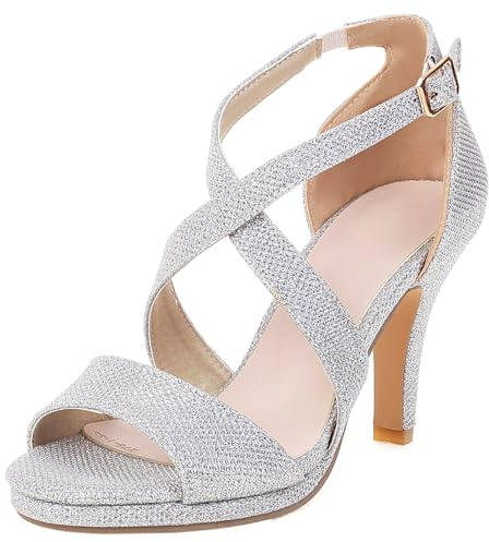 Smilice Mujer Plataforma Peeptoe Sandalias Tacón, plata, 38 EU