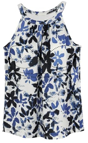 ANYFITTING Haut D'éTé pour Femme avec Soutien-Gorge Intégré, Débardeur Dos Nu, Chemises sans Manches, Chemisier Caraco, Chemises de Soutien-Gorge pour Femme Feuilles Noires et Bleues M