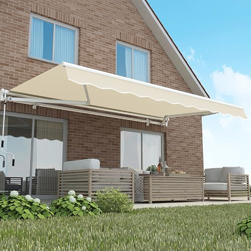 Primrose 3.0m x 2.5m Manual Awning Standard Cassette DIY Patio Awning Gazebo Canopy (9ft 10) Complete with Fittings and Winder Handle (Sand)
