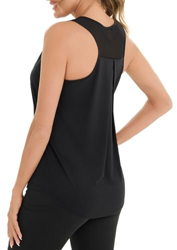 Terecey Damen Sport Tank Top Ärmelloses Yoga Fitness Shirt Locker Racerback Sporttop Atmungsaktives Mesh Zurück Sportoberteile, Schwarz L