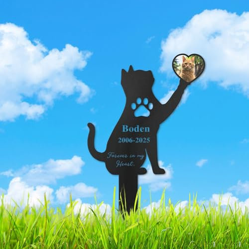 Piquet funéraire en métal personnalisé pour chat avec photo - Marqueur de cimetière pour chat - Cadeau commémoratif pour chat - Piquet de jardin personnalisé