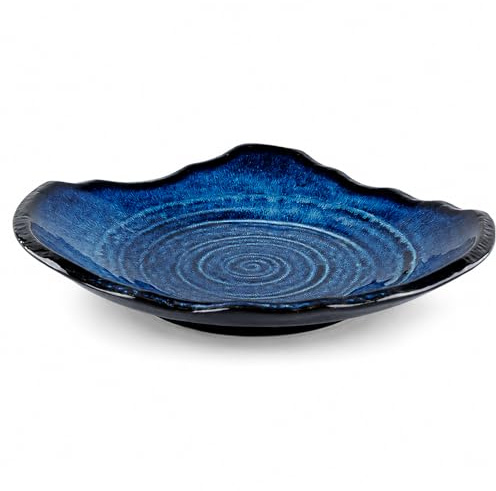 Cuenco decorativo de cerámica azul – Cuenco de frutas de 12 pulgadas, plato de caramelos, cuenco para llaves para mesa de entrada, plato de baratijas, plato para anillos, bandeja de joyería, cesta de