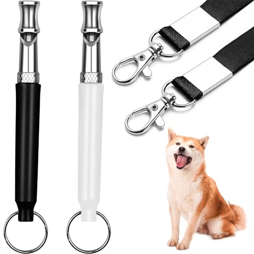 Lot de 2 sifflets pour chien - Pour arrêter les aboiements du chien voisin - Sifflet d'entraînement professionnel pour chien - Sifflet à ultrasons réglable - Appareil d'entraînement pour le contrôle