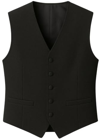TruClothing Men's Black Waistcoat Wedding Business Party Plain Formal Suit Vest - Black L