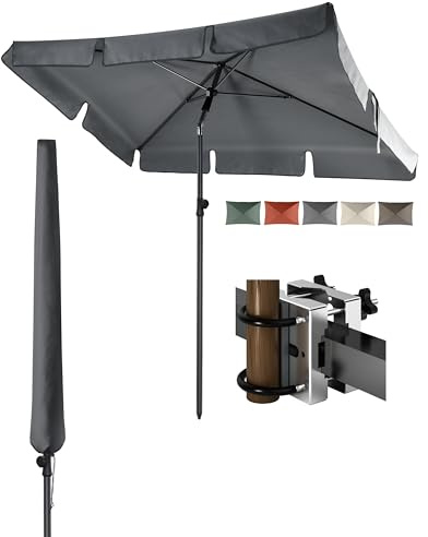 4smile Sonnenschirm Balkon 3-in-1 SET, Anthrazit – balkonschirm mit UV50+-Schutz, 200 x 125 cm, inkl. Sonnenschirmhalter Balkongeländer + Schirmhülle – passend für Balkon und Terrasse