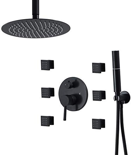Juego de montaje empotrado, cabezal de ducha de mano de 10 pulgadas, manguera de 1,5 m, 6 chorros ajustables, grifo de baño negro, sistema de ducha moderno para una experiencia de spa de lujo