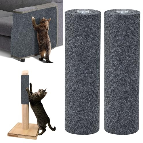 TEUYOE Lot de 2 tapis à gratter auto-adhésifs pour chat, 40 x 200 cm, tapis à gratter découpable pour arbre à chat, murs, meubles et canapés (gris foncé)