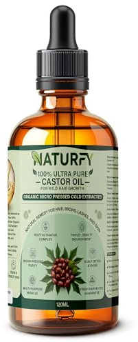 Castor Oil – 100% Pure & Natural Cold Pressed Ricinus Communis – Nourishing Hair Growth Oil, Eyelash & Eyebrow Serum, Skin & Nail Moisturiser Glass Amber Bottle with Dropper Vegan & Hexane Free 120ml