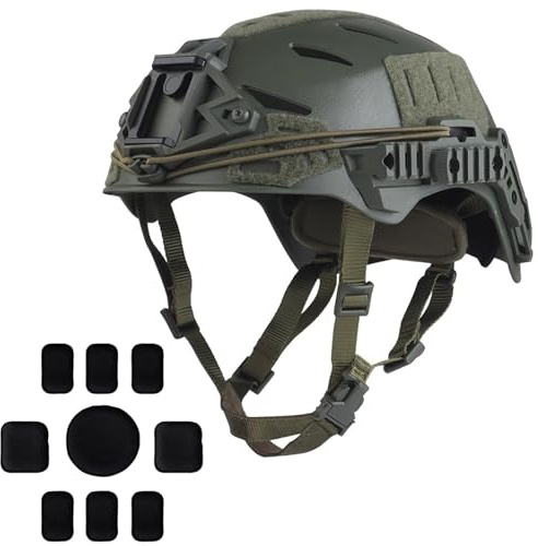 LZAQHMT Casque Airsoft Paintball 3.0 avec Rail, Mentonnière Réglable, Coussinets Casque Épais avec Support Avant pour Vision Nocturne pour Équipement Tactique, Chasse Militaire(Green)