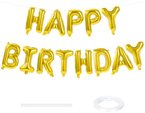 AOOSU Globos de Happy Birthday Banner Oro, 16 Inch Globos Foil de Feliz Cumpleaños de Letras Reusable, Decoraciones para Fiestas de Cumpleaños para Niño Niña Adultos