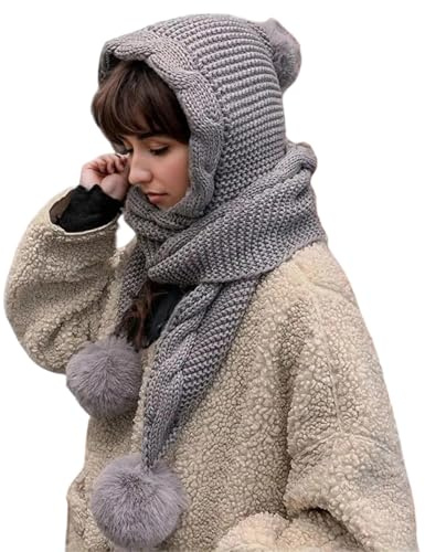 MARCBUSE Inverno lavorato a maglia copricapo poliestere caldo cappello maglia sciarpa combo per ciclismo sci e sport all'aria aperta caldo Ushanka morbido traspirante maglia set, grigio, Taglia unica