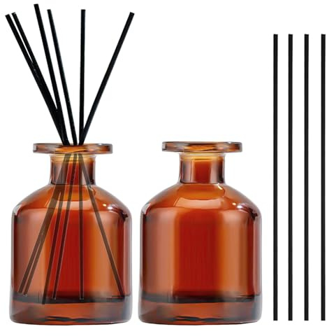 2 Pièces 150ml Flacons Diffuseurs en Verre, Diffuseur Parfum, Bouteilles Diffuseur, avec 10 Bâtonnets, pour Parfum d’Ambiance et Aromathérapie, pour Maison, Bureau, Rechange DIY（Marron）