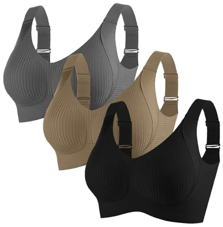 3 Piezas Sujetador Deportivo sin Aros para Mujer Sujetadores Moldeadora Jelly Suave Ropa Interior Transpirable Deportiva Bralette sin Costuras Cobertura Total y Máxima Comodidad Diaria