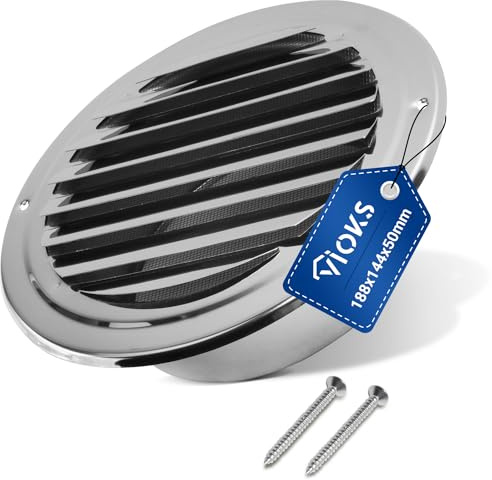VIOKS Lüftungsgitter mit Insektenschutz 150mm - Runde Lüftungsgitter Edelstahl mit Feststehenden Lamellen/Lüftungsrohr Abdeckung Dunstabzug Außen für 150er Luftführungssysteme