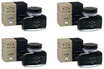 4 x Parker Bottled Ink Quink Bottle 57ml for Fountain Pens - Black - 228ml in total