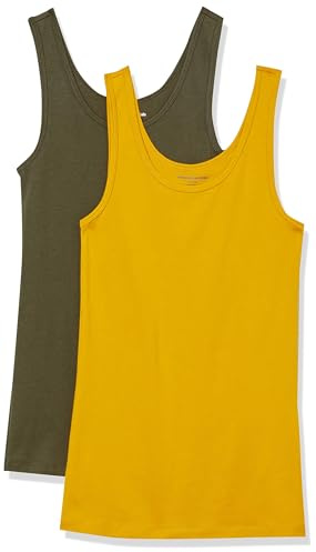 Amazon Essentials Top a Canotta Slim Donna, Pacco da 2, Oro/Verde Oliva Scuro, M