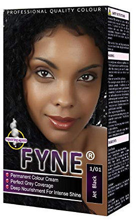 FYNE Jet Black Permanent Hair Dye for Women - Home Hair Colour Cream with Built-in Conditioner - Gentle, Long-Lasting, Easy to Use, Suitable for All Hair Types - Achieve Salon-Quality Results at Home