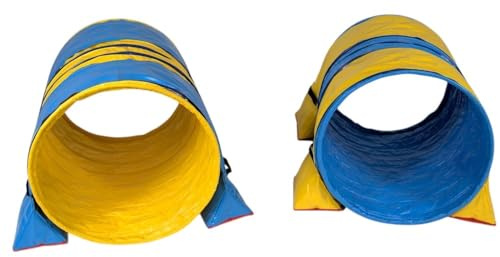 Callieway Hoopers Agility - Set of tunnels, for Hoopers dog sports (with 2 tunnelling bags) (100cm length / 80cmØ, Blue/Yellow)