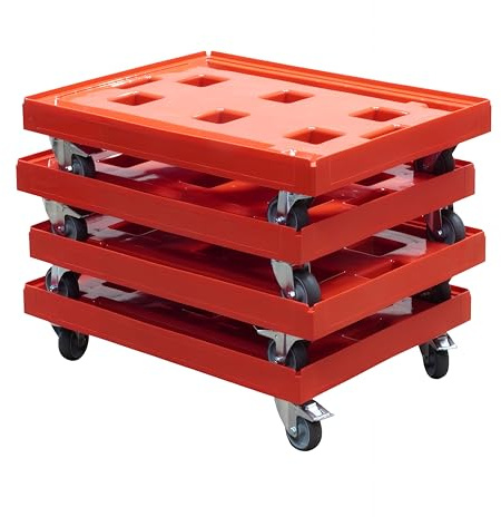 4 Stück Gigant Transportroller in Rot für Kisten 80 x 60 cm - 400 kg Traglast mit 2 Bremsen
