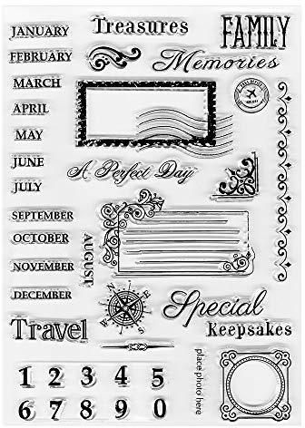 Travel Schedule Envelope Letters Clear Stamps for Card Making Decoration DIY Scrapbooking, Month Numbles Calender Silicone Transparent Seal Stamps for Embossing Album Decor Craft.