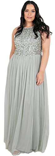 Maya Deluxe Damen Maya Deluxe Navy Embellished Halter Neck Maxi Bridesmaid Dress, Green Lily, 48 EU (Herstellergröße: 20)