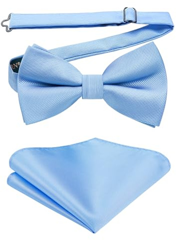 HISDERN Noeud Papillon Homme Bleu Clair Reglable Noeud Papillon avec Pochette Couleur Unie pour Mariage Fete