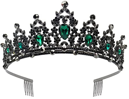 Paxrmuky Krone Damen, Barock-Krone,Tiara Kristallkrone Strass Krone, Hochzeit Tiara, Queen Tiara Krone, Vintage Schwarze Krone für Hochzeit Abschlussball Damen Geburtstag Partys Halloween Party