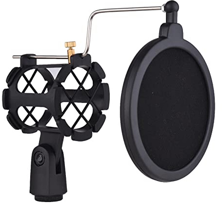 Karlak shock mount for microphone,Plastic Microphone Shock Mount Anti-vibration Mic Holder Stand with Pop Filter Universal Screw Adapter for Diameter 2cm-4cm Thin Condenser Microphone