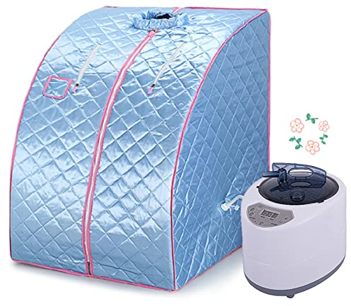 Ångbastu, bärbar bastu för hemmet, hela kroppens stretchande SPA, ångbastu med 1,8 l fjärrkontroll med aeromaterapilåda och liten hopfällbar stol, 98 x 80 x 70 cm