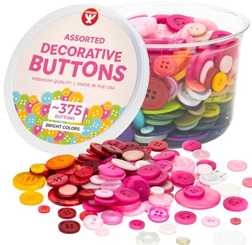 Hygloss 375 (Approx) Colored Assorted Buttons for Crafts - Bulk Button 12oz Container - Small & Large Buttons for Sewing, Shirts, Clothes, Sorting - Mixed Colorful Decorative Craft Button in Bulk