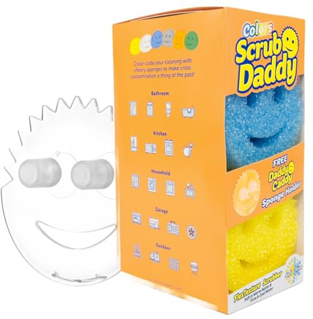 Scrub Daddy 6 Kitchen Sponges & 1 Daddy Caddy Dish Sponge Holder - BPA Free & Made with Polymer Foam - Stain & Odor Resistant, Scratch-Free Multipurpose Scrubbers