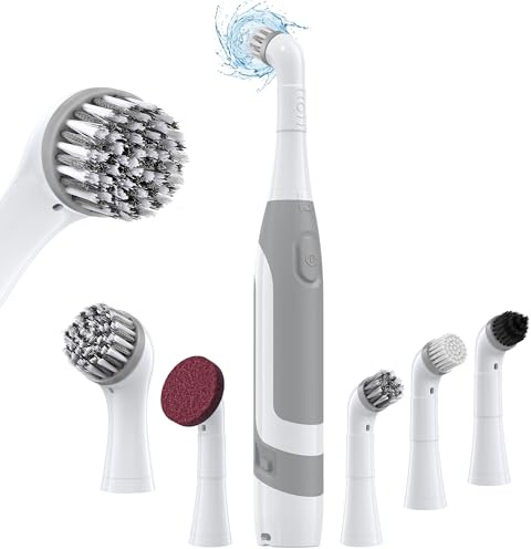 kHelfer Electric Cleaning Brush with Battery Power, KH6A Small Electric Grout Brush&5 Replacement Brush, Lightweight Waterproof Stainless Steel Wire Brush for Grout, Tile, Corner, Kitchen, Bathroom